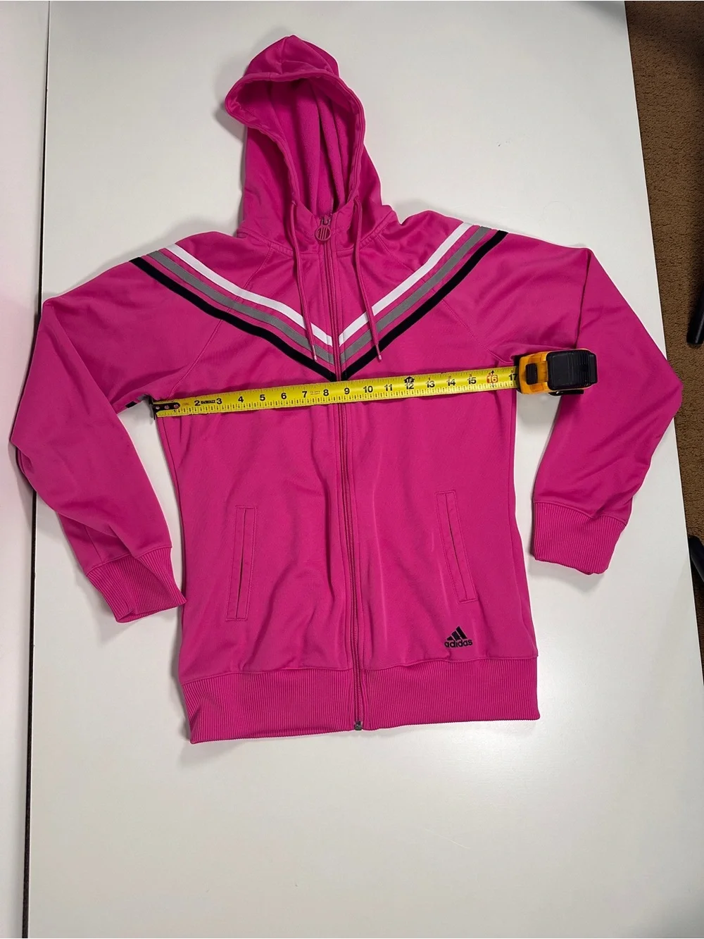adidas Girls' Bright Pink Hooded Track Jacket with Chevron Stripes